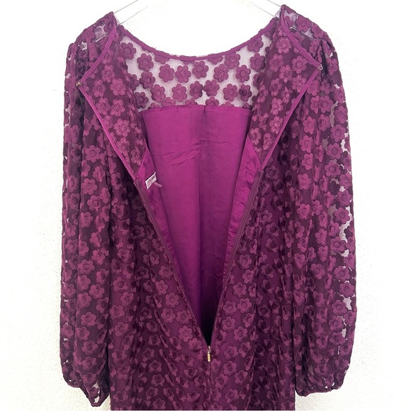 Trina Turk Lace Airie Dress Long Sleeve Sheer Fall Floral Purple Size 8 FLAW - Picture 7 of 15